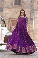 Elegant Purple Color Banarasi Silk Gown