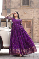 Elegant Purple Color Banarasi Silk Gown