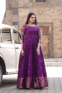 Elegant Purple Color Banarasi Silk Gown