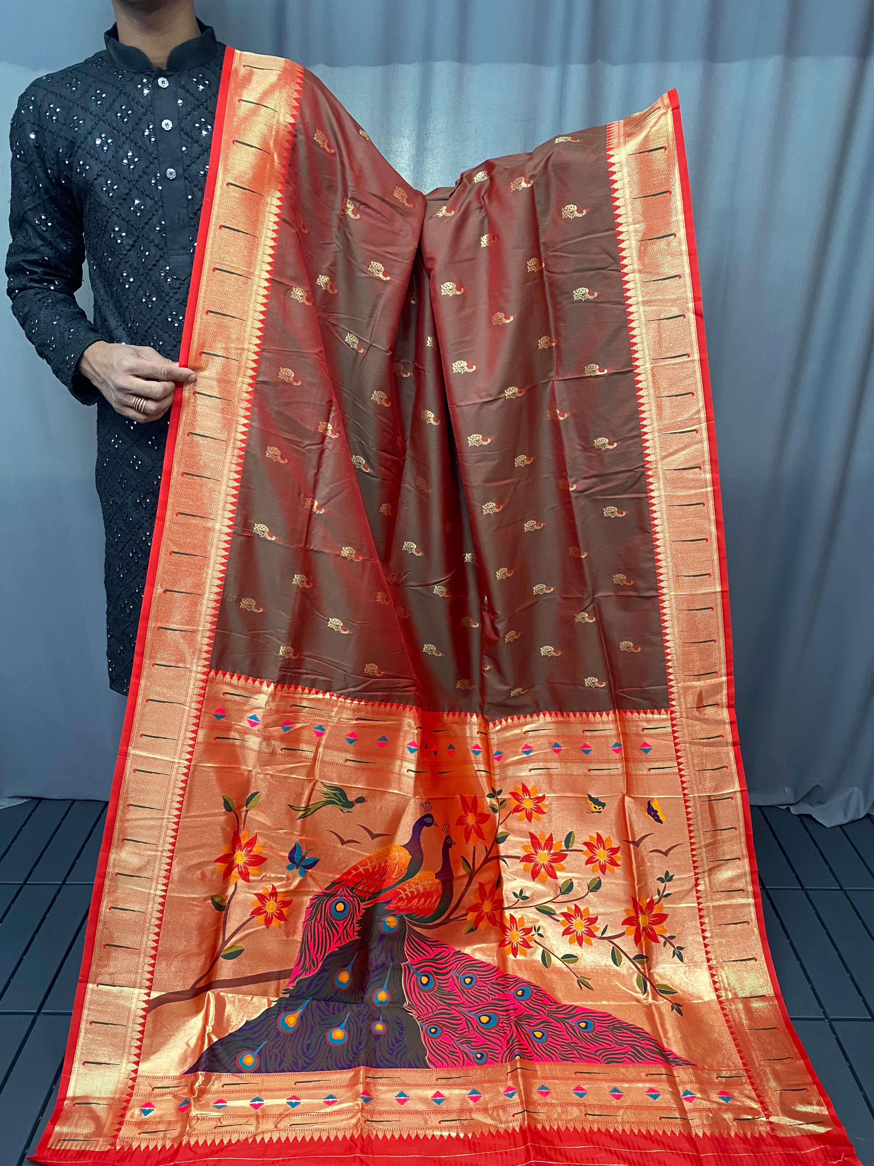 Mystical Maroon Color Paithani Silk Saree with Rich Peacock Design on Pallu