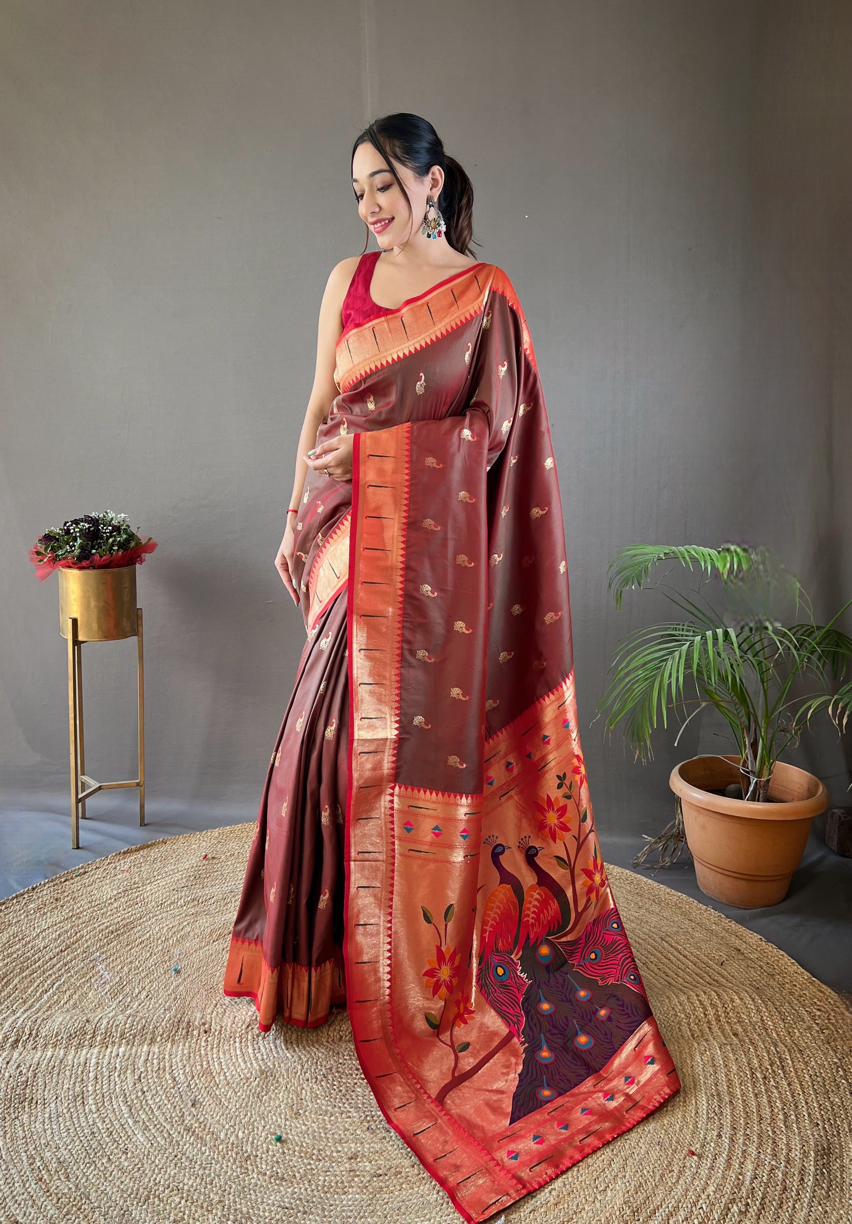 Mystical Maroon Color Paithani Silk Saree with Rich Peacock Design on Pallu