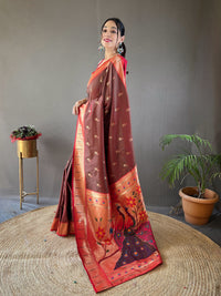 Mystical Maroon Color Paithani Silk Saree with Rich Peacock Design on Pallu