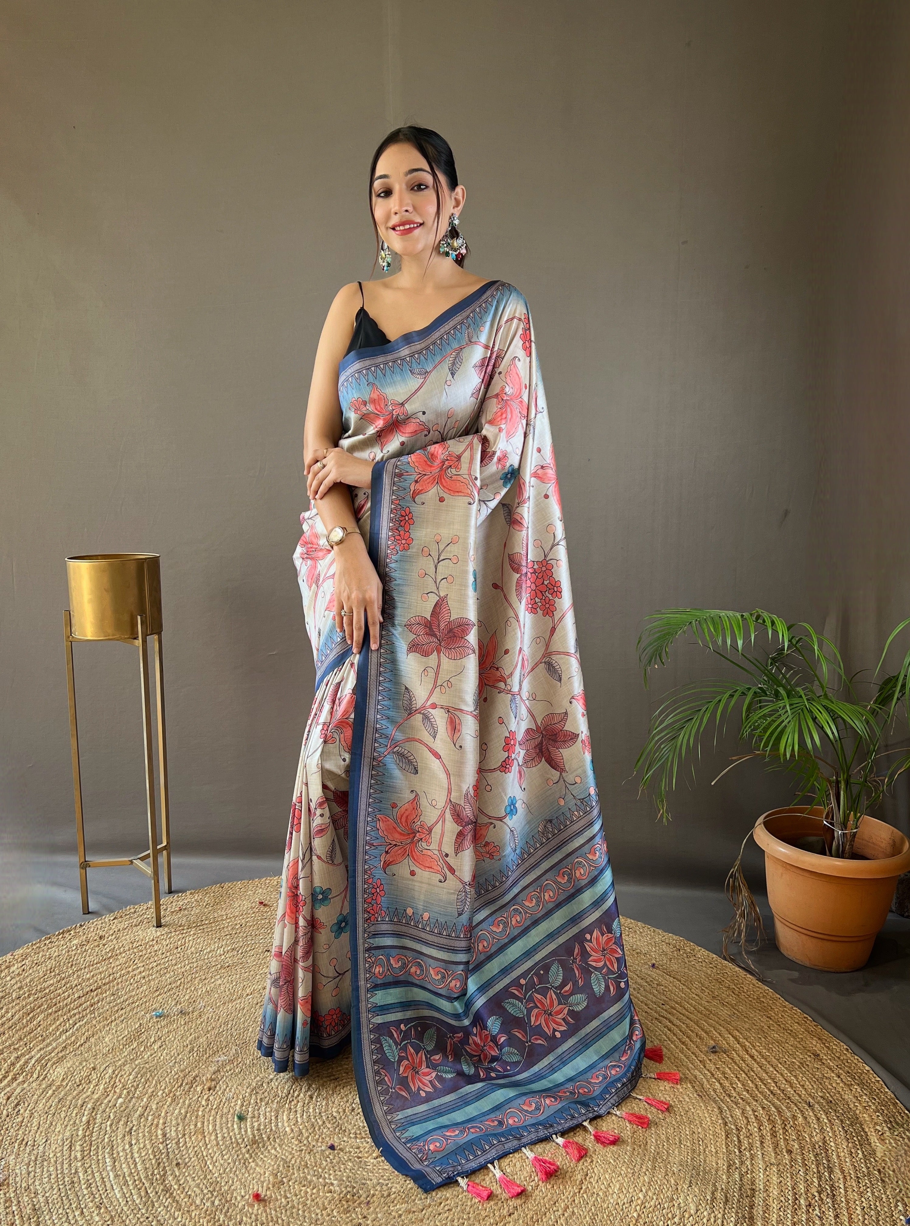 Radiant Multi Color Semi Silk Saree with Digital Printed Kalamkari Designs