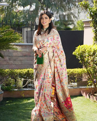 Delicate Off White Color Kashmiri Pashmina Saree