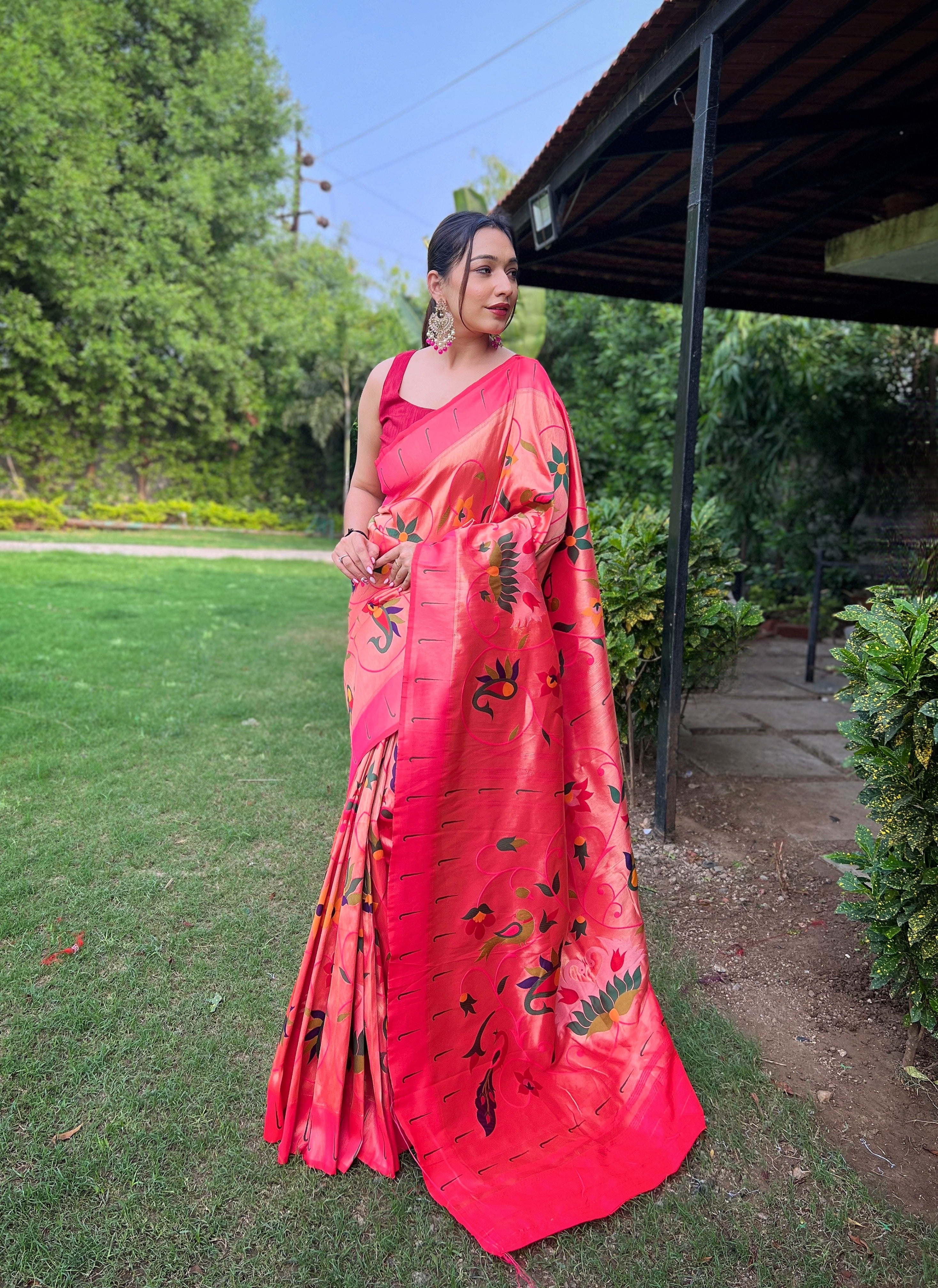 Awe-inspiring Pink Color Paithani Silk Saree