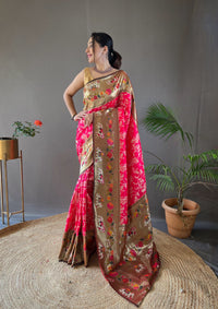 Vibrant Pink Color Silk Saree with Paithani & Patola Blend