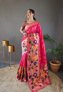 Breathtaking Pink Color Paithani Silk Saree