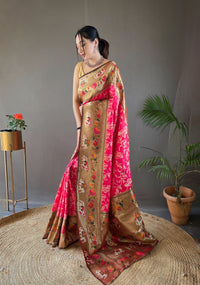 Vibrant Pink Color Silk Saree with Paithani & Patola Blend