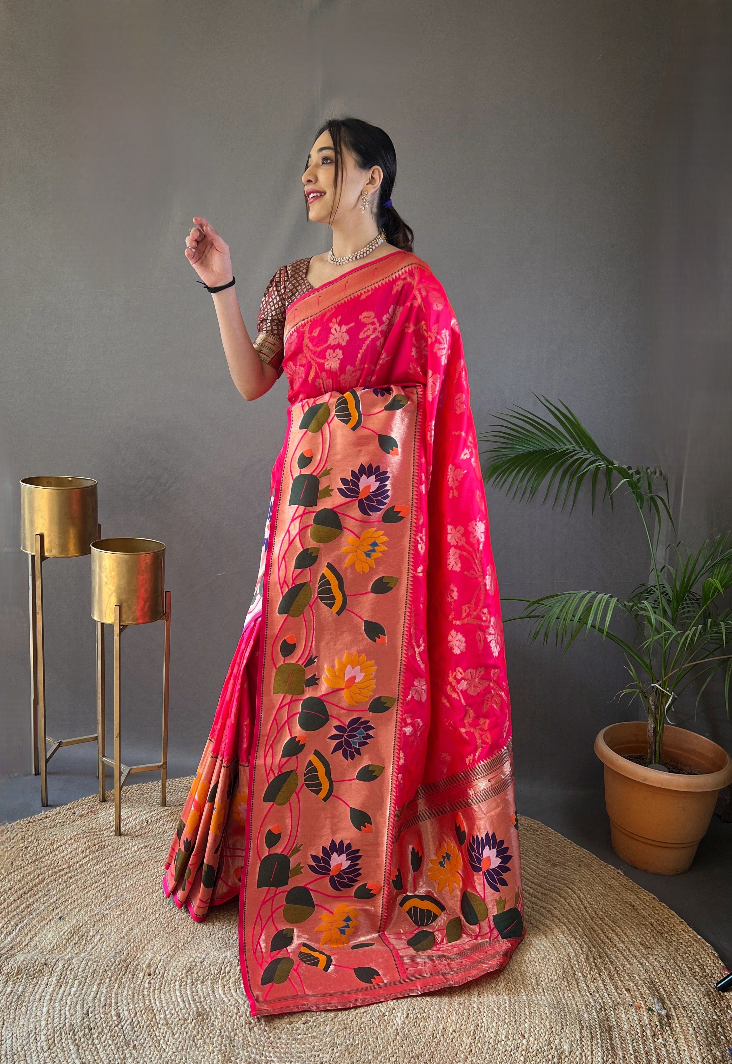 Breathtaking Pink Color Paithani Silk Saree