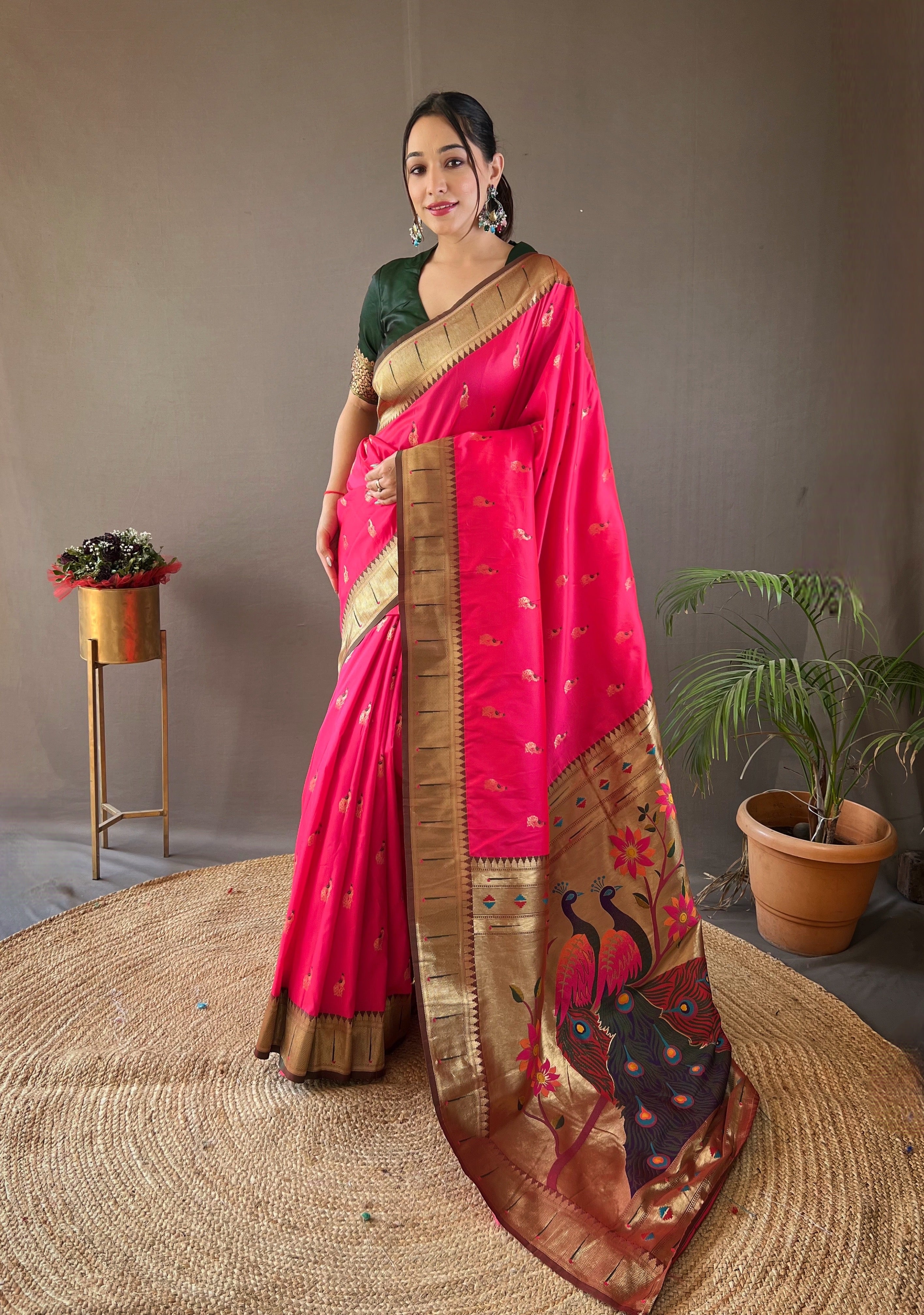 Opalescent Pink Color Paithani Silk Saree with Rich Peacock Design on Pallu