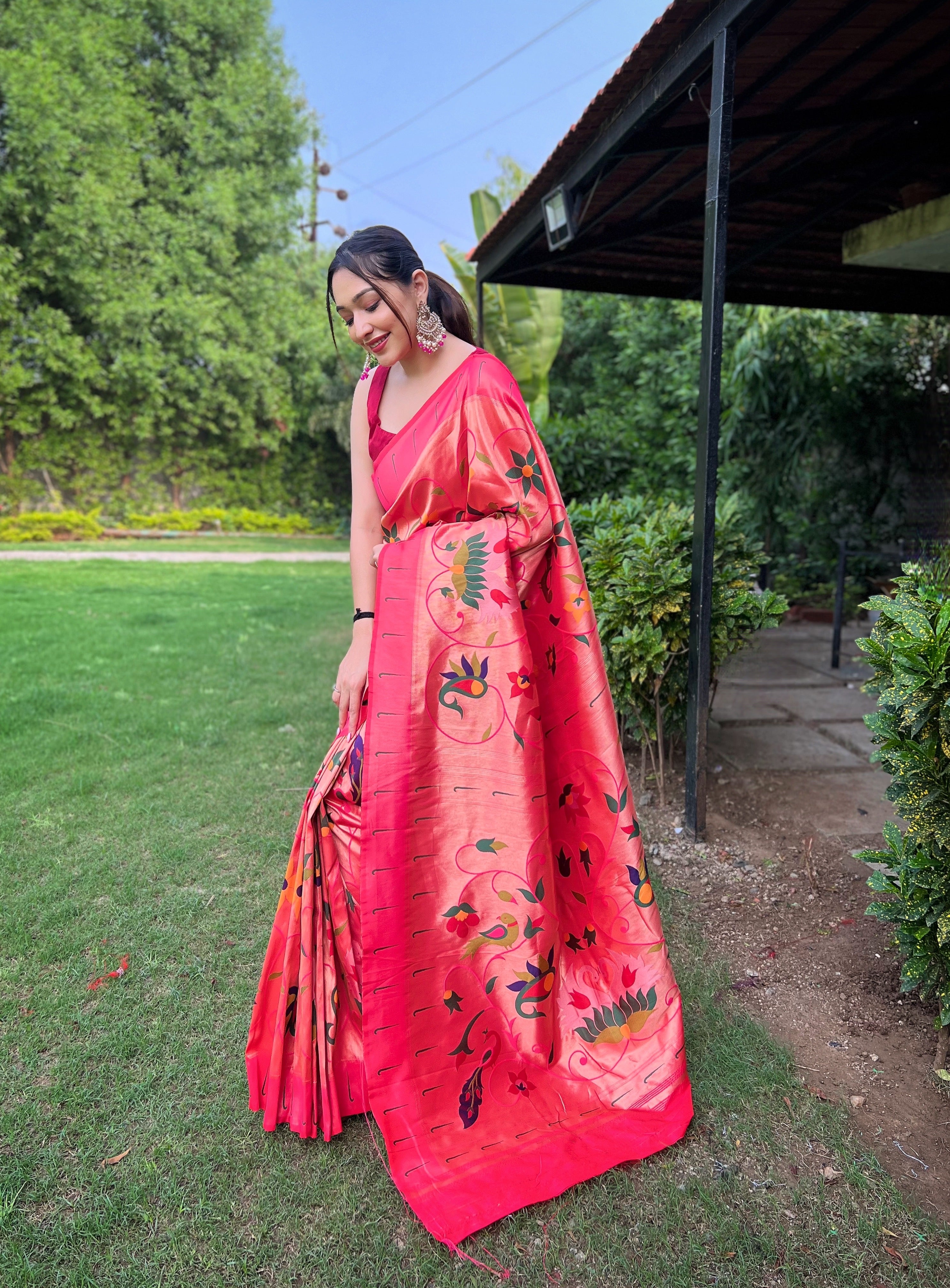 Awe-inspiring Pink Color Paithani Silk Saree