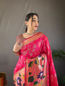 Breathtaking Pink Color Paithani Silk Saree