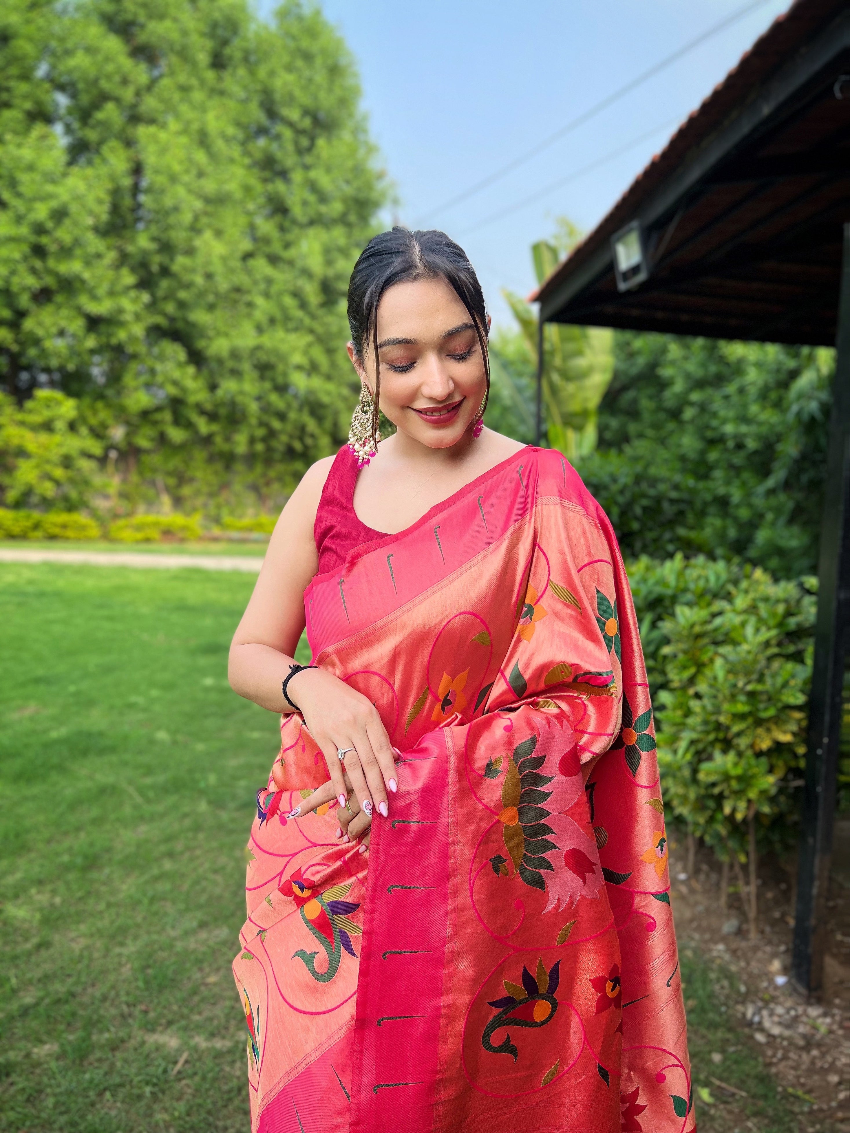 Awe-inspiring Pink Color Paithani Silk Saree