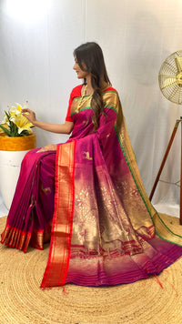 Mesmerizing Pink Color Soft Silk Saree with Deer Motifs