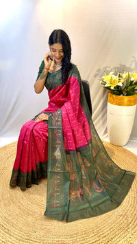 Resplendent Pink Color Chanderi Silk Saree