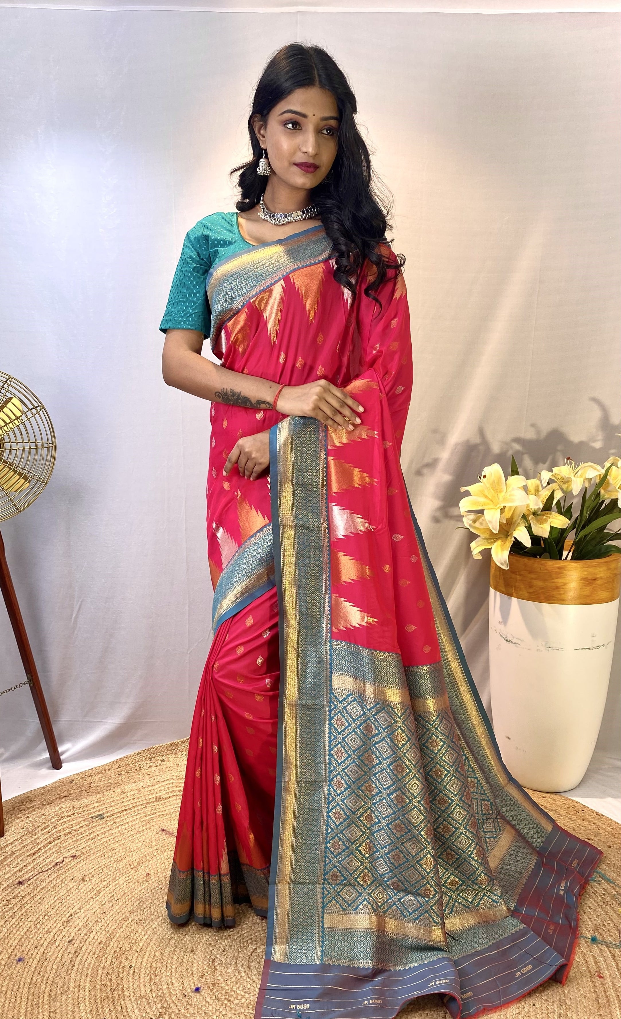 Captivating Pink Color Kanchipuram Semi Silk Saree