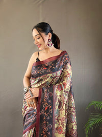 Exquisite Pista Green Color Digital Printed Cotton Saree