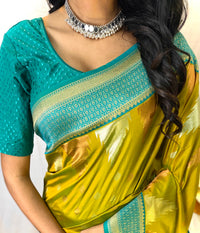 Euphoric Mehndi Green Color Kanchipuram Semi Silk Saree