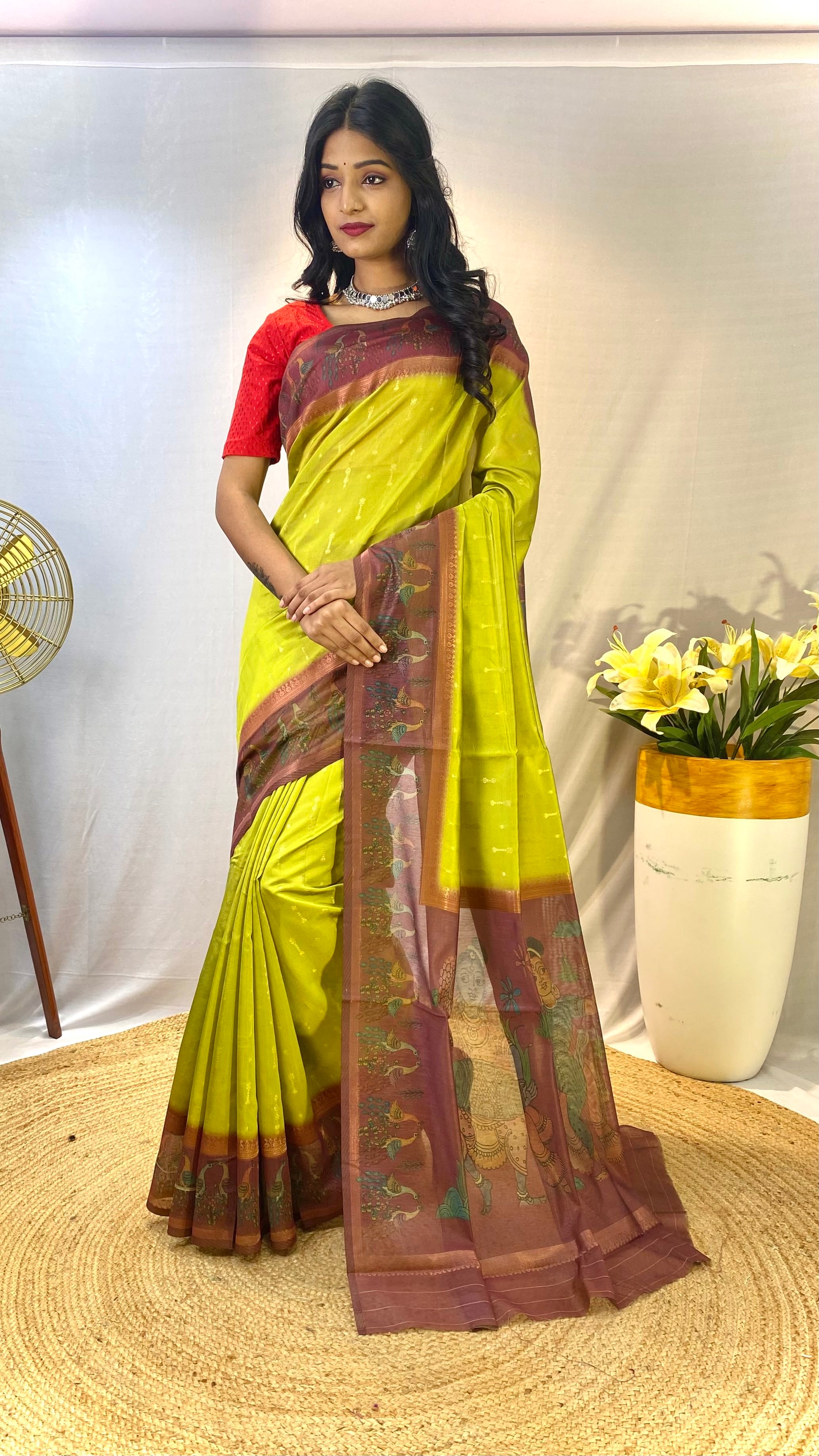 Luxurious Lemon Yellow Color Chanderi Silk Saree