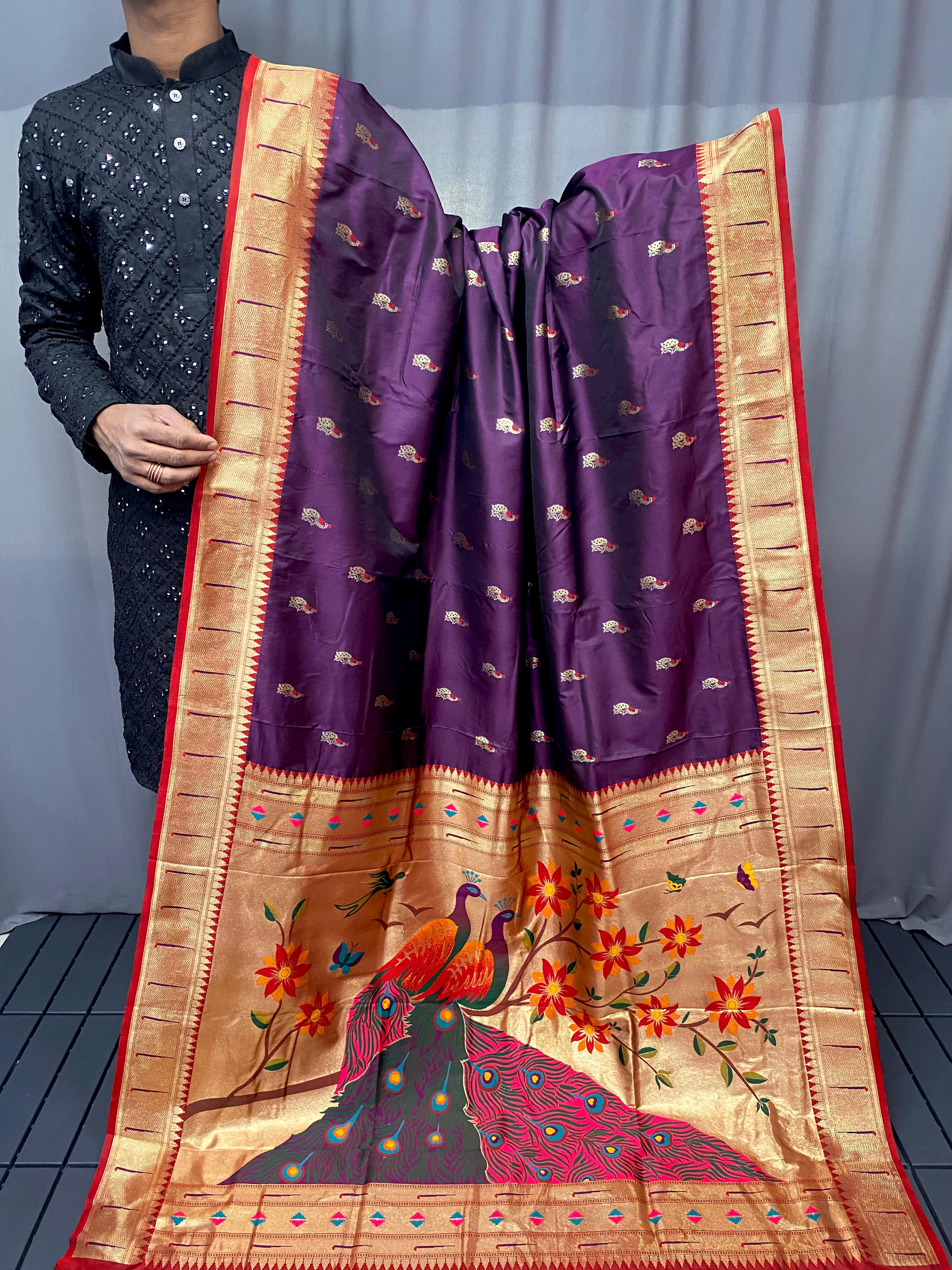 Delicate Purple Color Paithani Silk Saree with Rich Peacock Design on Pallu