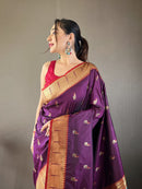 Delicate Purple Color Paithani Silk Saree with Rich Peacock Design on Pallu