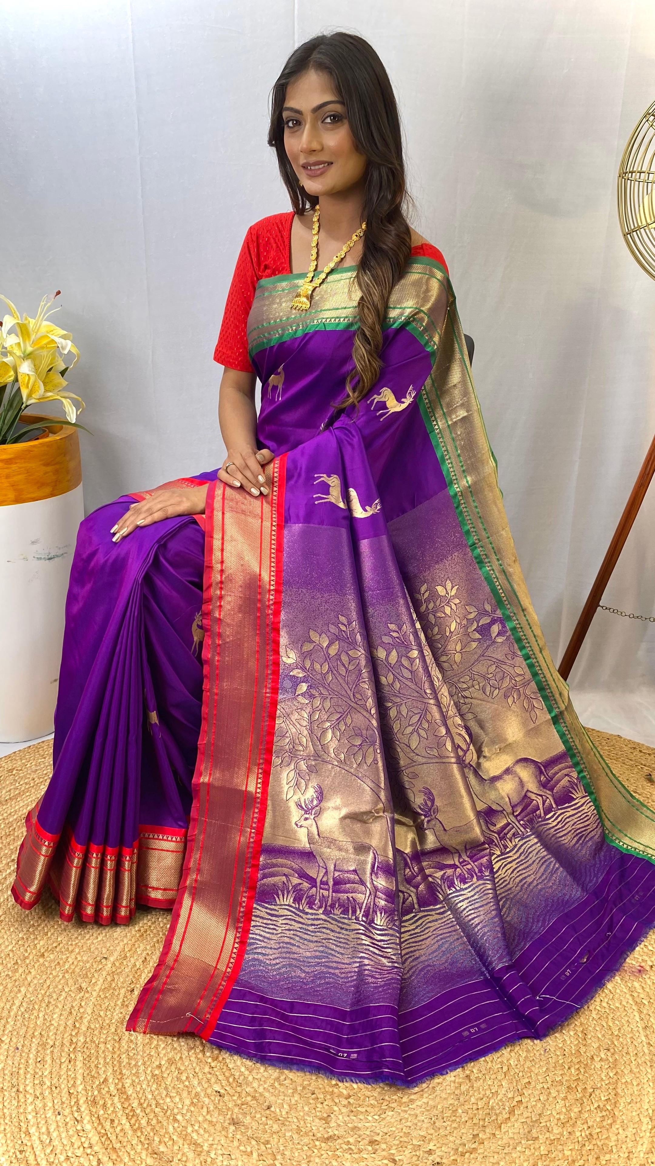 Serene Purple Color Soft Silk Saree with Deer Motifs