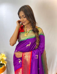 Serene Purple Color Soft Silk Saree with Deer Motifs