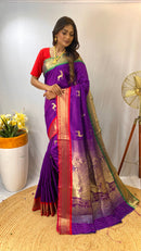 Serene Purple Color Soft Silk Saree with Deer Motifs