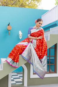 Elegant Red Color Banarasi Silk Saree