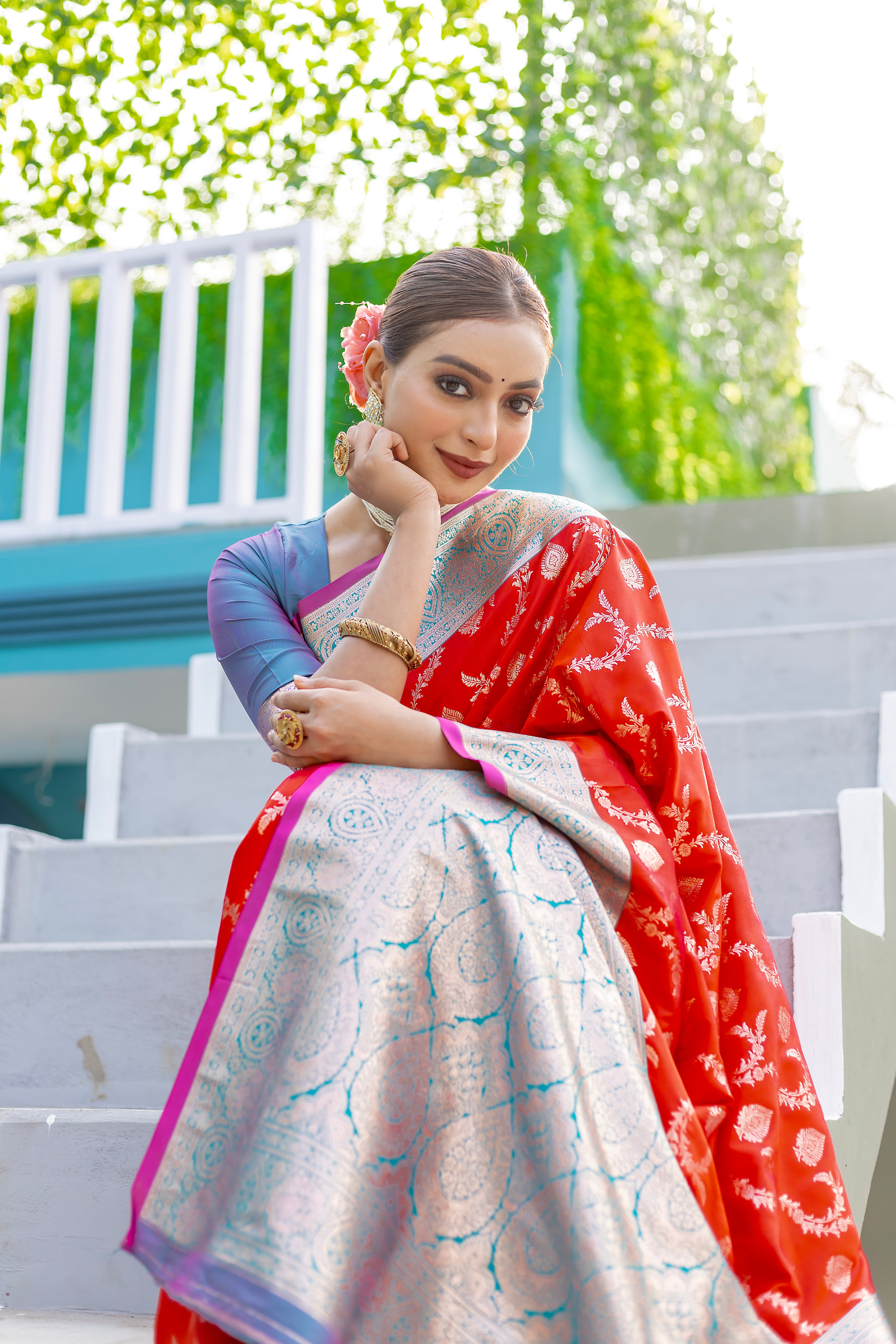 Elegant Red Color Banarasi Silk Saree