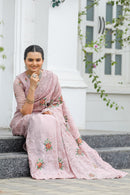 Opalescent Peach Color Chiffon Saree with Zari & Embroidery Work