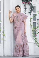 Delicate Light Pink Color Chiffon Saree with Zari & Embroidery Work