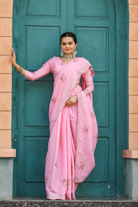 Exotic Pink Color Tussar Cotton Saree