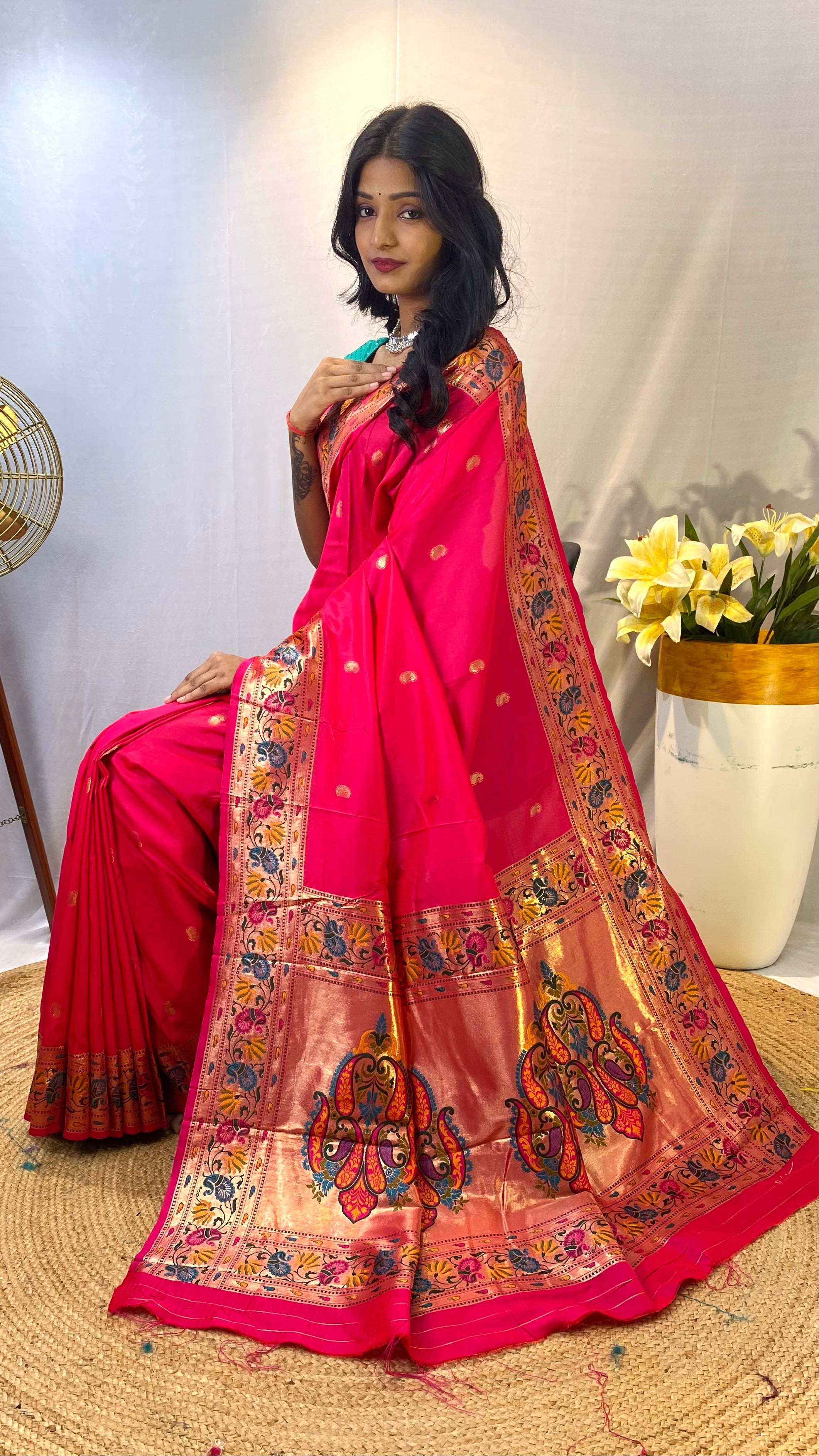 Whimsical Pink Color Paithani Silk Saree with Meenakari Weaving Work