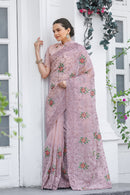 Delicate Light Pink Color Chiffon Saree with Zari & Embroidery Work