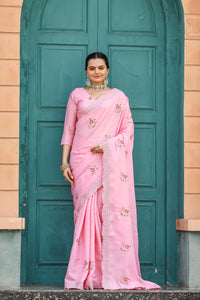 Exotic Pink Color Tussar Cotton Saree