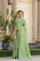 Captivating Green Color Tussar Cotton Saree