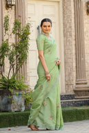 Captivating Green Color Tussar Cotton Saree