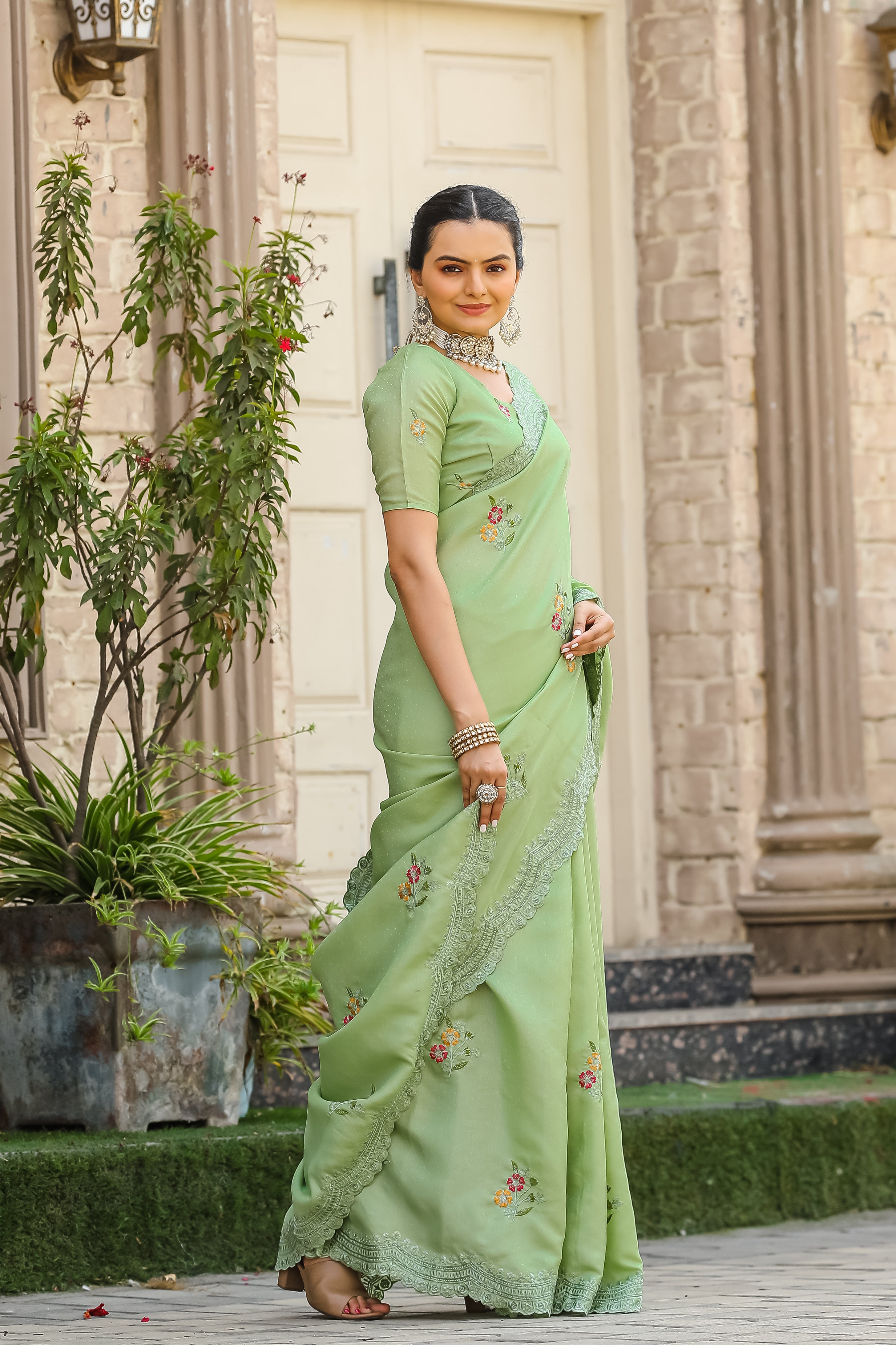 Captivating Green Color Tussar Cotton Saree