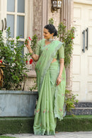 Captivating Green Color Tussar Cotton Saree