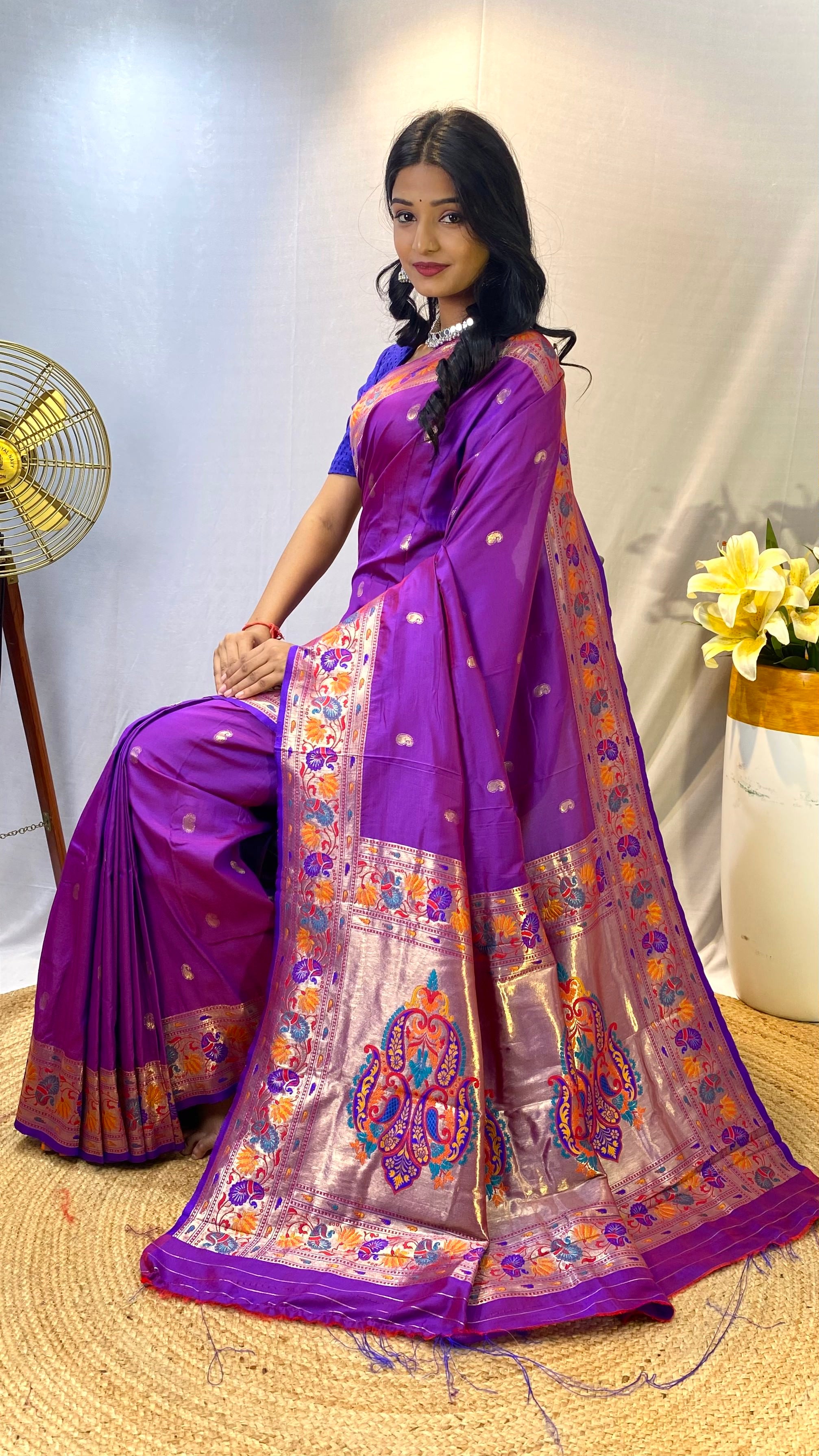 Vivacious Purple Color Paithani Silk Saree with Meenakari Weaving Work