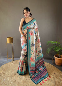 Luminescent Multi Color Semi Silk Saree with Digital Printed Kalamkari Designs