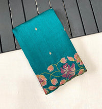 Radiant Rama Green Color Tussar Silk Saree