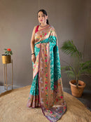 Exotic Rama Green Color Silk Saree with Paithani & Patola Blend