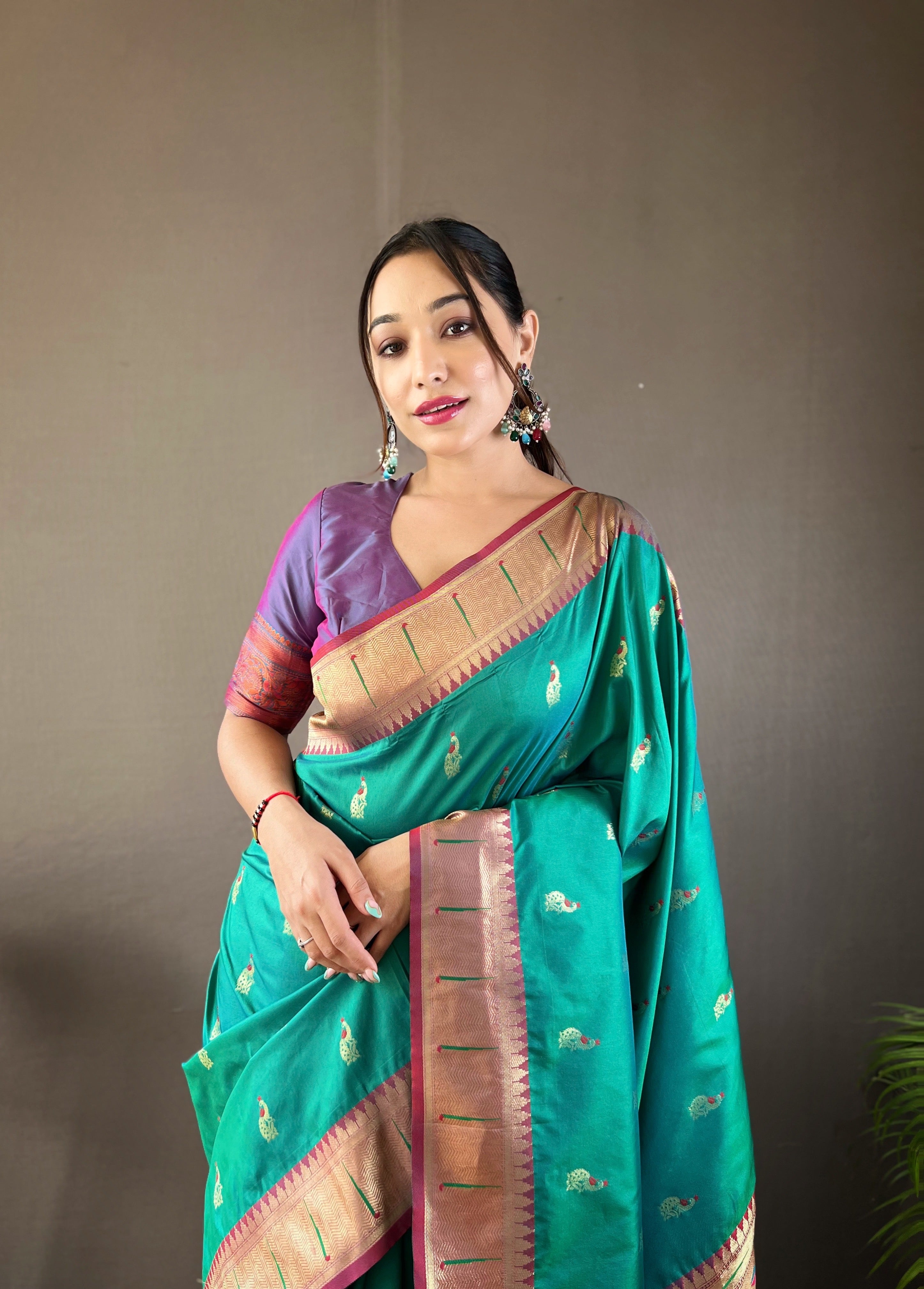 Ornate Rama Green Color Paithani Silk Saree with Rich Peacock Design on Pallu