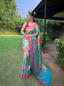 Ethereal Rama Color Paithani Silk Saree