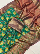 Harmonious Rama Green Color Soft Silk Patola Saree