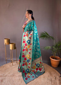 Regal Rama Green Color Paithani Silk Saree