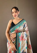 Luminescent Multi Color Semi Silk Saree with Digital Printed Kalamkari Designs