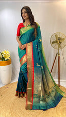 Ethereal Rama Green Color Soft Silk Saree with Deer Motifs